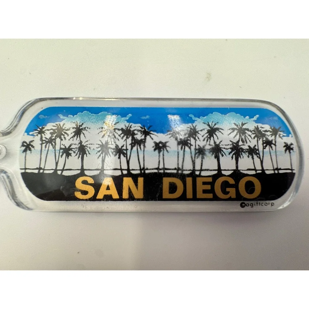 San Diego California‎ Souvenir Keychain Palm Trees Acrylic Giftcorp Clear Blue